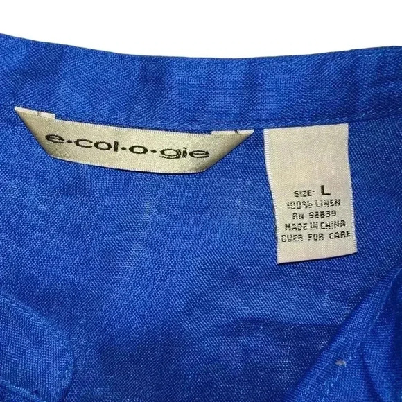 E•COL•O•GIE size Large 100% linen beautiful blue with detailed embroidery top - Picture 4 of 12